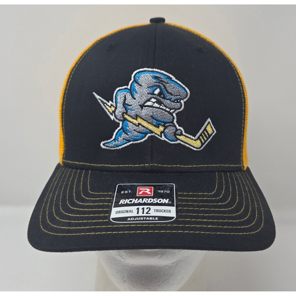 Richardson Quad City Storm 112 Trucker Hat Navy Yellow Mesh Hockey Cap NWOT